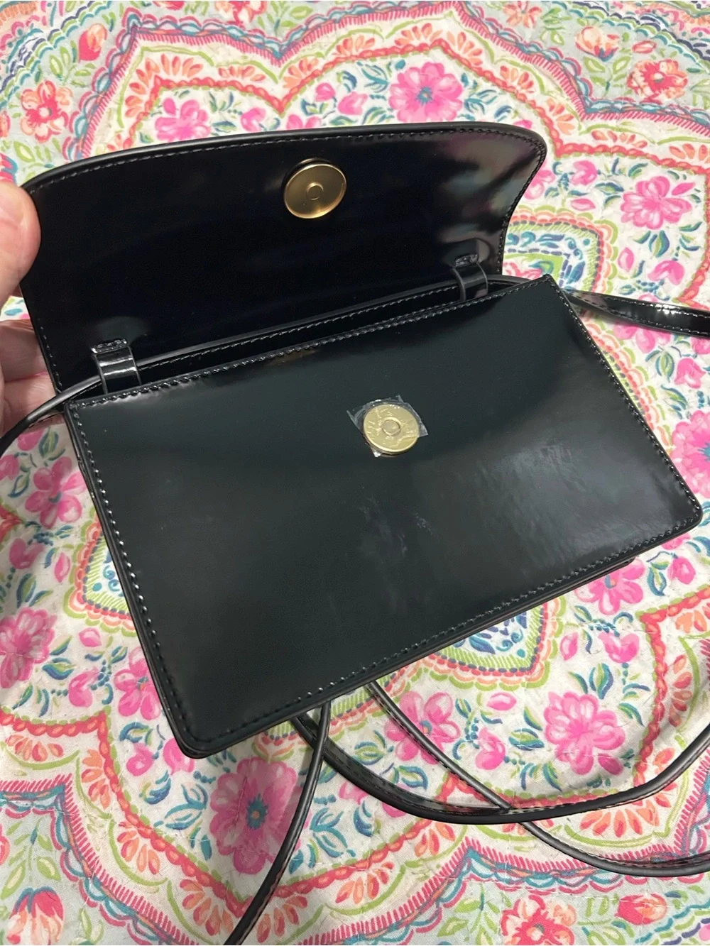 Sam Edelman Loraine crossbody black patent leather gold-tone horse bit like